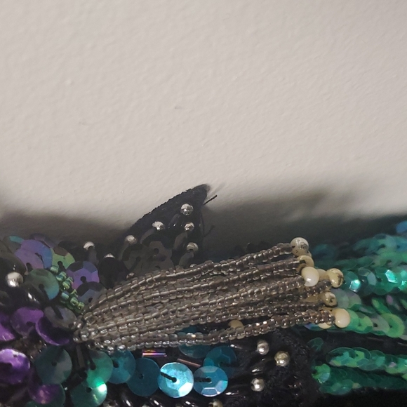 Alyce Designs Vintage Dress Formal Beaded Sequins Black Multicolor opened back 6 - Picture 8 of 12